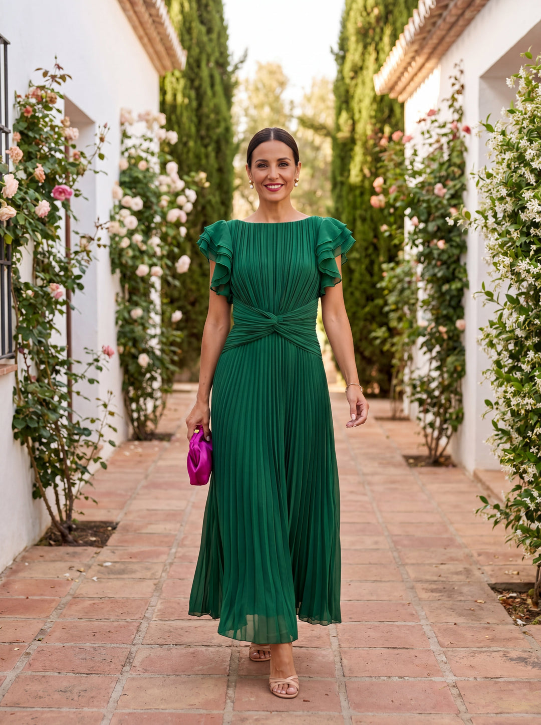 Rosa | Pleated Flutter Sleeve Midi Dress
