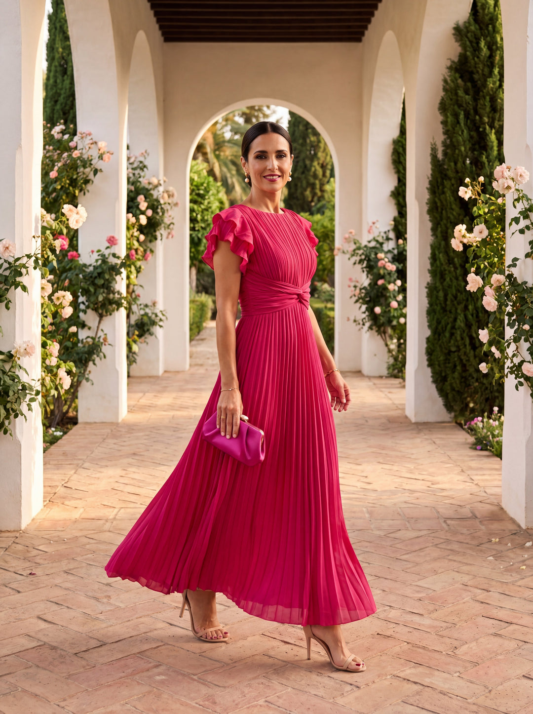 Rosa | Pleated Flutter Sleeve Midi Dress