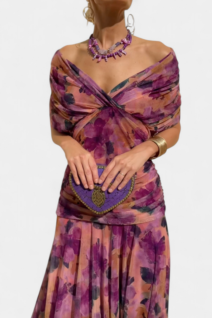 Florence | Long Floral V Neck Dress
