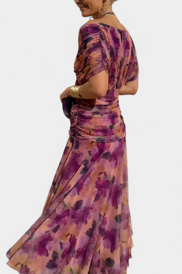 Florence | Long Floral V Neck Dress