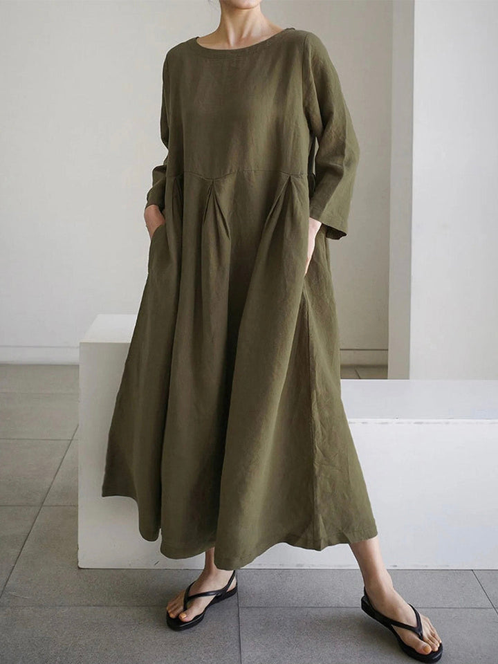 LINA LOOSE LINEN DRESS WITH SIDE POCKETS