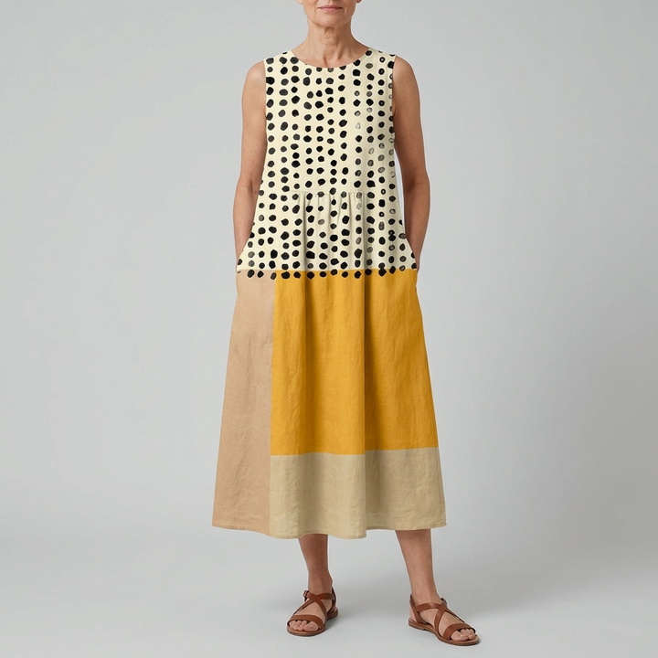 LEAH | POLKA COLORBLOCK MIDI DRESS