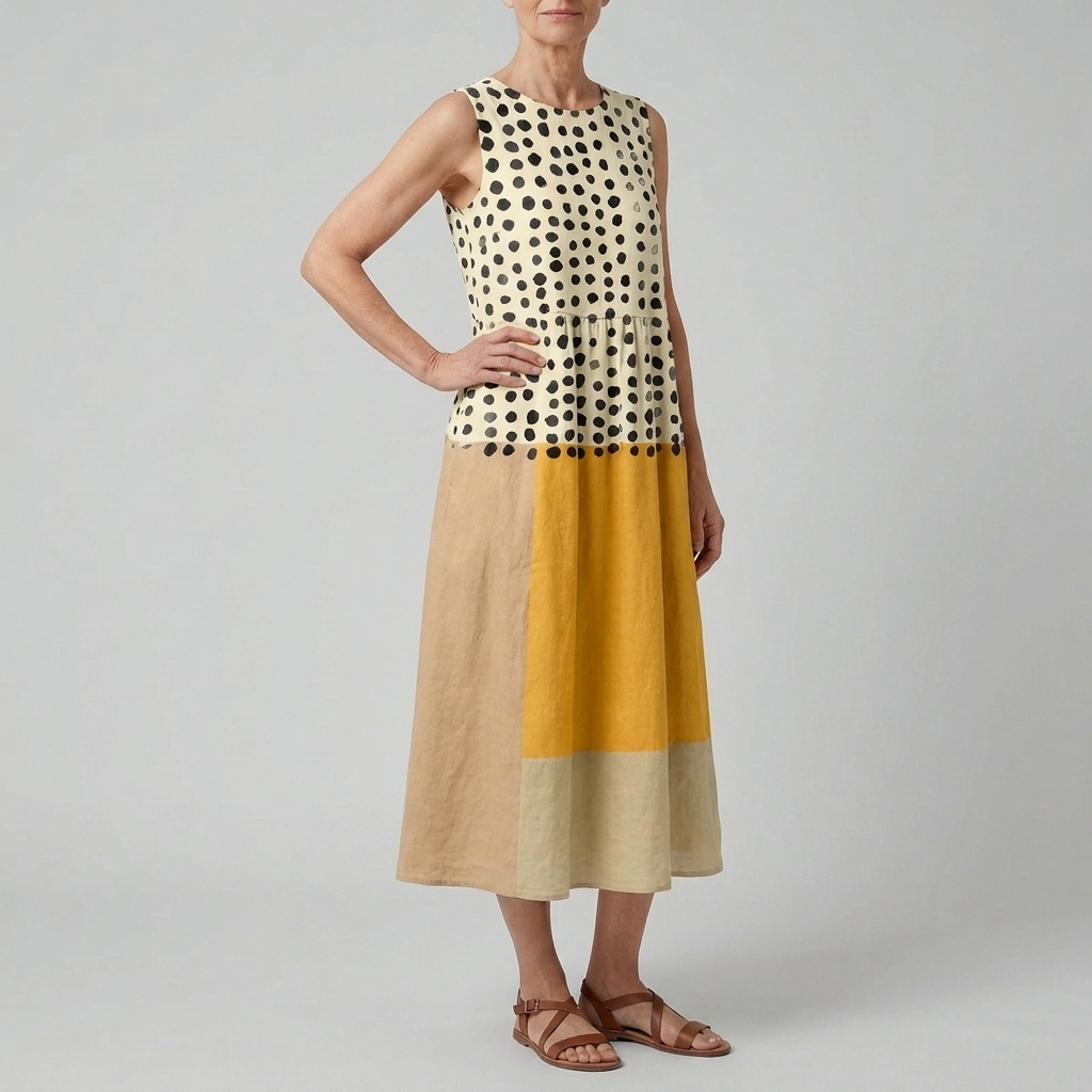LEAH | POLKA COLORBLOCK MIDI DRESS