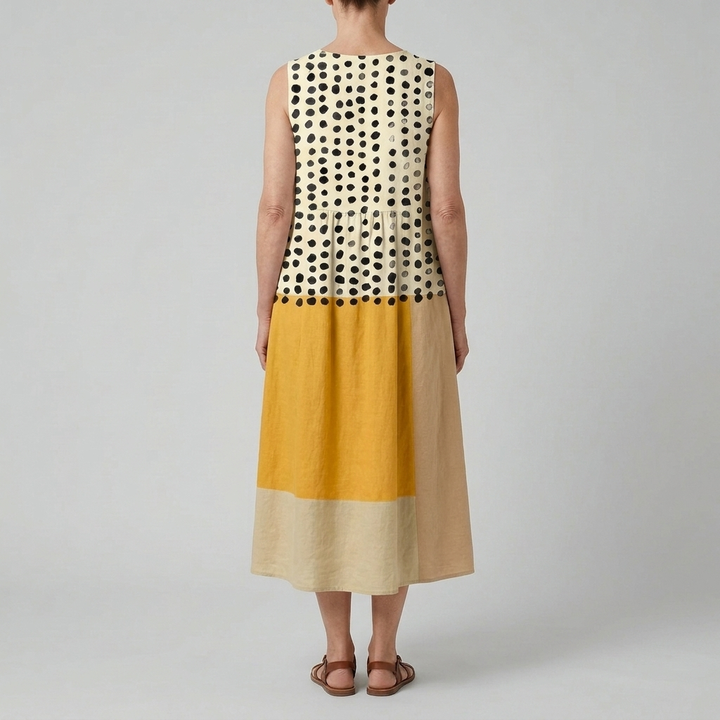 LEAH | POLKA COLORBLOCK MIDI DRESS